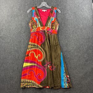 Corey Lynn Carlter Anthropologie Dress Women's 4 Red Multicolor 100% Silk A-Line